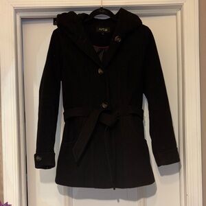 Apt. 9 Women's Black Felt Trench Coat with Hood - Small